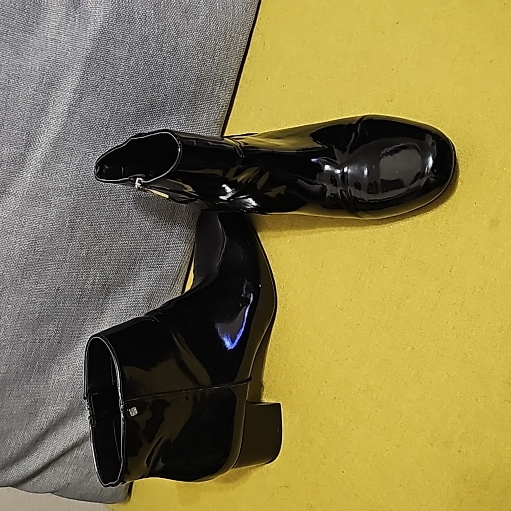 Black patent ankle boots
